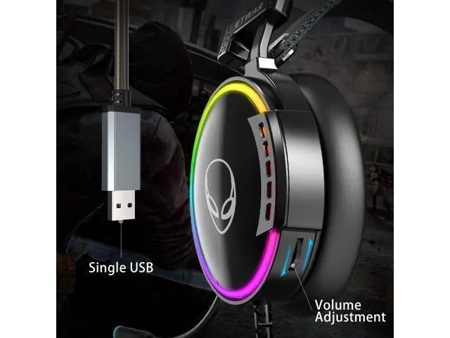 Alt view image 5 of 7 - EG100 USB Wired Gaming Headset for PC, 7.1 Surround Sound,Computer Headphones with Microphone/Mic Noise Cancelling, Video Gaming, RGB Flowing Light - for PS4, PS5,Laptop
