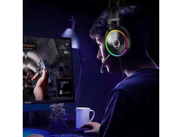 Alt view image 6 of 7 - EG100 USB Wired Gaming Headset for PC, 7.1 Surround Sound,Computer Headphones with Microphone/Mic Noise Cancelling, Video Gaming, RGB Flowing Light - for PS4, PS5,Laptop