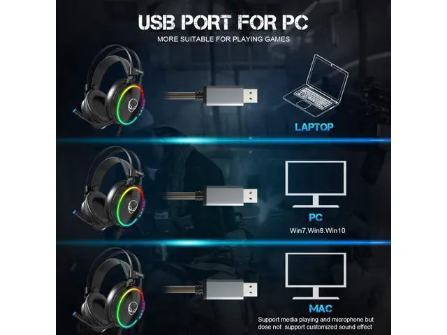 Alt view image 7 of 7 - EG100 USB Wired Gaming Headset for PC, 7.1 Surround Sound,Computer Headphones with Microphone/Mic Noise Cancelling, Video Gaming, RGB Flowing Light - for PS4, PS5,Laptop