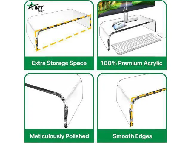 Alt view image 3 of 7 - AMT Acrylic Laptop Monitor Stand & Computer Riser with Cat Keyboard Protector, Space-Saving Design, Extra Storage, Clear Shelf - Ideal for Monitors, Laptops, Printers, Desktop Decor