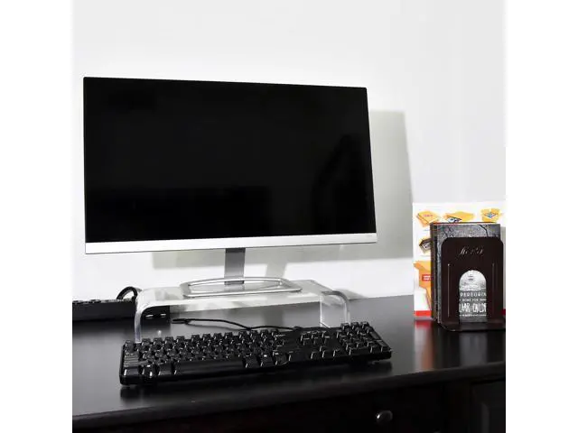 Alt view image 5 of 7 - AMT Acrylic Laptop Monitor Stand & Computer Riser with Cat Keyboard Protector, Space-Saving Design, Extra Storage, Clear Shelf - Ideal for Monitors, Laptops, Printers, Desktop Decor