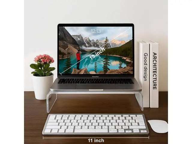 Alt view image 4 of 7 - AMT Acrylic Laptop Monitor Stand & Computer Riser with Cat Keyboard Protector, Space-Saving Design, Extra Storage, Clear Shelf - Ideal for Monitors, Laptops, Printers, Desktop Decor