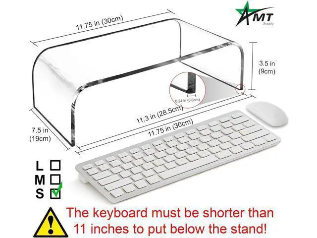 Alt view image 6 of 7 - AMT Acrylic Laptop Monitor Stand & Computer Riser with Cat Keyboard Protector, Space-Saving Design, Extra Storage, Clear Shelf - Ideal for Monitors, Laptops, Printers, Desktop Decor