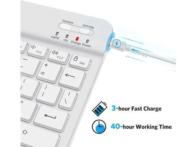Alt view image 5 of 7 - OMOTON Bluetooth Keyboard, Wireless Rechargeable Keyboard for iPad, iPad Pro, iPad Mini, iPad Air with Illuminated LED (White)