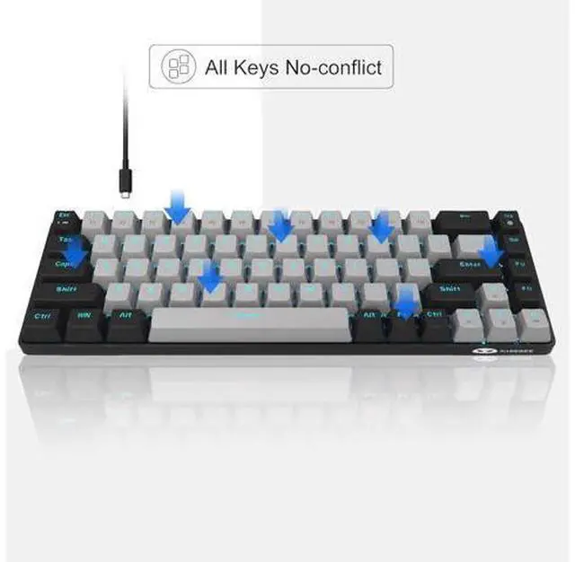 Alt view image 5 of 7 - MageGee Portable 60% Mechanical Gaming Keyboard, MK-Box LED Backlit Compact 68 Keys Mini Wired Office Keyboard with Blue Switch for Windows Laptop PC Mac - Grey/Black
