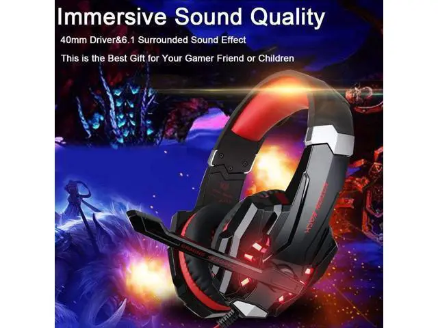 Alt view image 3 of 7 - Stereo Gaming Headset for PS4, PS5, PC, Xbox One, Noise Cancelling Over Ear Headphones with Mic, LED Light, Bass Surround, Soft Memory Earmuffs for Laptop Nintendo Switch (Black-Red)