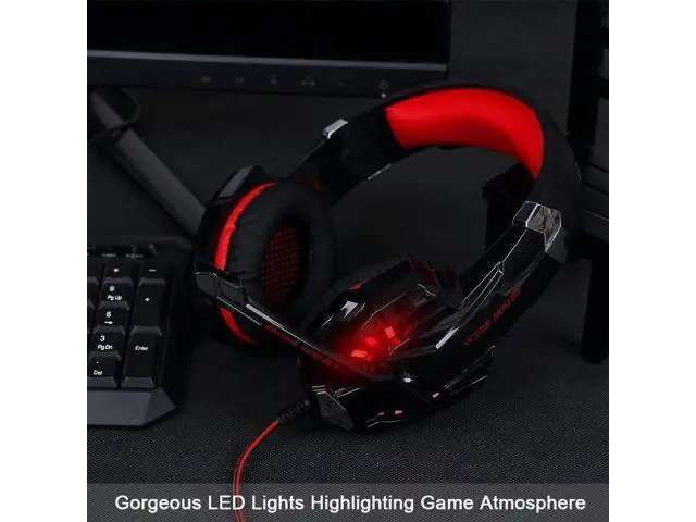 Alt view image 4 of 7 - Stereo Gaming Headset for PS4, PS5, PC, Xbox One, Noise Cancelling Over Ear Headphones with Mic, LED Light, Bass Surround, Soft Memory Earmuffs for Laptop Nintendo Switch (Black-Red)