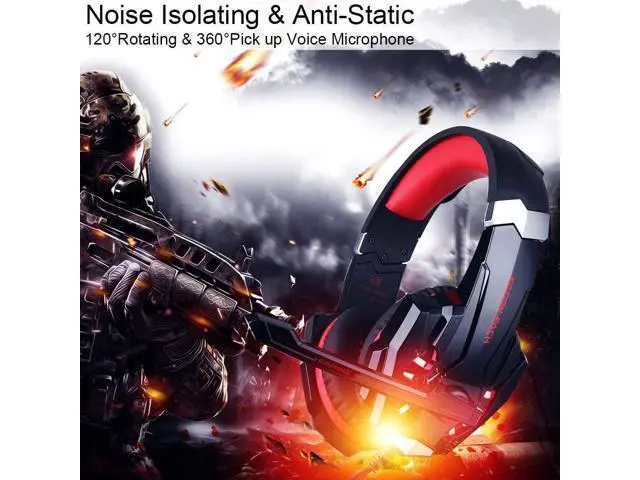 Alt view image 5 of 7 - Stereo Gaming Headset for PS4, PS5, PC, Xbox One, Noise Cancelling Over Ear Headphones with Mic, LED Light, Bass Surround, Soft Memory Earmuffs for Laptop Nintendo Switch (Black-Red)