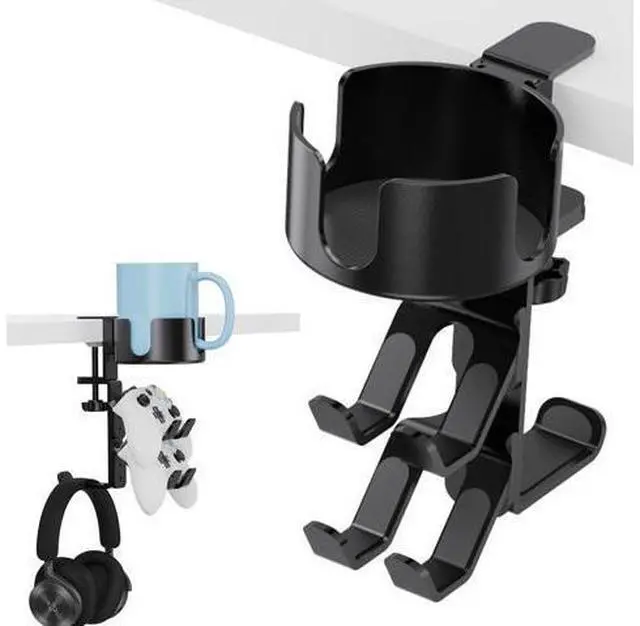 Main image of 360° Rotating Controller Headphone Holder - Larger Desk Cup Holder with Adjustable Headset Hanger Controller Stand | Clamp On Desk Organizer | Gaming Desk Pc Accessories