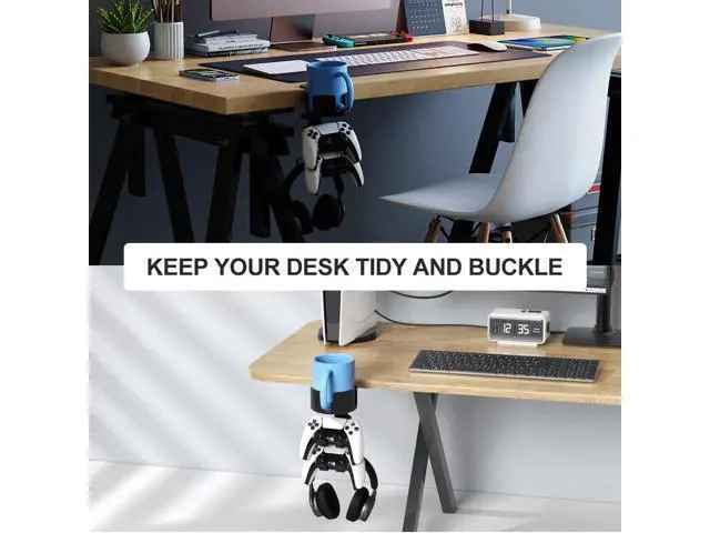 Alt view image 4 of 6 - 360° Rotating Controller Headphone Holder - Larger Desk Cup Holder with Adjustable Headset Hanger Controller Stand | Clamp On Desk Organizer | Gaming Desk Pc Accessories
