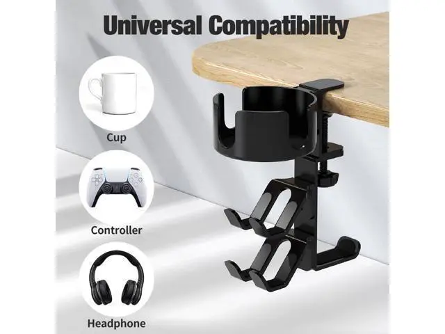 Alt view image 5 of 6 - 360° Rotating Controller Headphone Holder - Larger Desk Cup Holder with Adjustable Headset Hanger Controller Stand | Clamp On Desk Organizer | Gaming Desk Pc Accessories