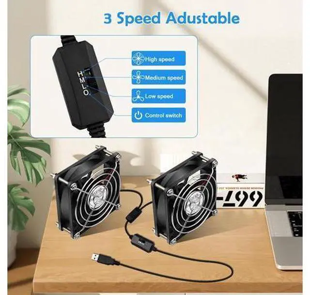 Alt view image 2 of 7 - Mini 80mm USB Computer PC Case Cooling 5V Powered Fan (Quiet), Cabinet Cooler Fan with Speed Controller2 in1 Pack