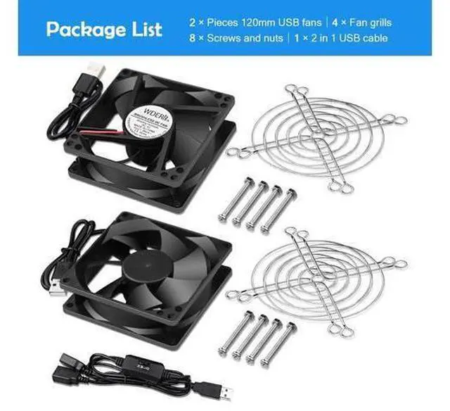 Alt view image 7 of 7 - Mini 80mm USB Computer PC Case Cooling 5V Powered Fan (Quiet), Cabinet Cooler Fan with Speed Controller2 in1 Pack