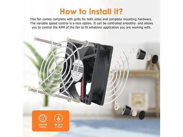 Alt view image 4 of 6 - 80mm Small Computer Fan with AC Plug, 110V 120V 220V 240V Fan with Speed Controller, Cooling for Gaming PC, Modem, Cabinet, Terrarium, Greenhouse