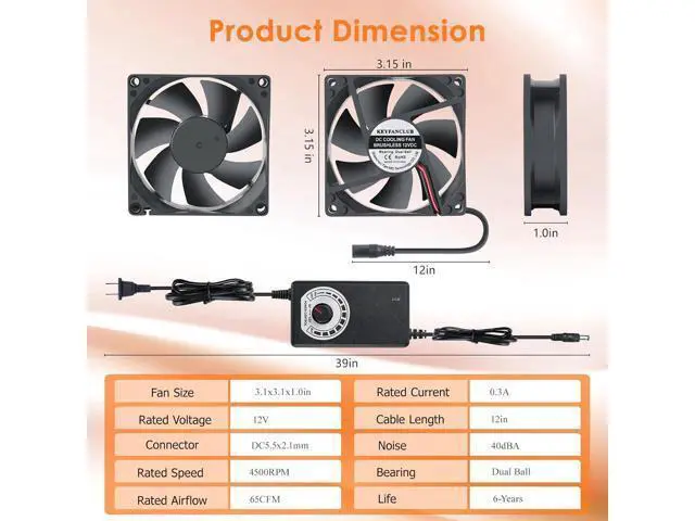 Alt view image 3 of 6 - 80mm Small Computer Fan with AC Plug, 110V 120V 220V 240V Fan with Speed Controller, Cooling for Gaming PC, Modem, Cabinet, Terrarium, Greenhouse