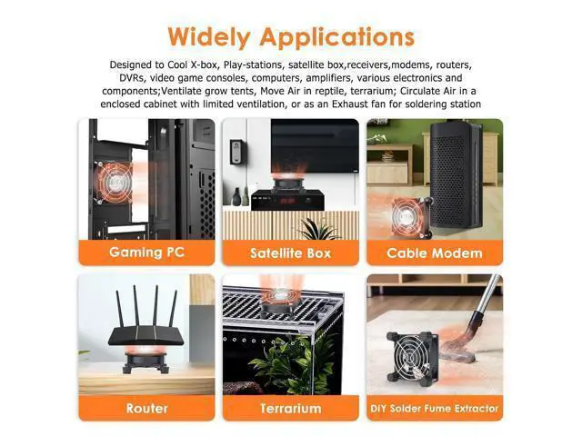Alt view image 5 of 6 - 80mm Small Computer Fan with AC Plug, 110V 120V 220V 240V Fan with Speed Controller, Cooling for Gaming PC, Modem, Cabinet, Terrarium, Greenhouse