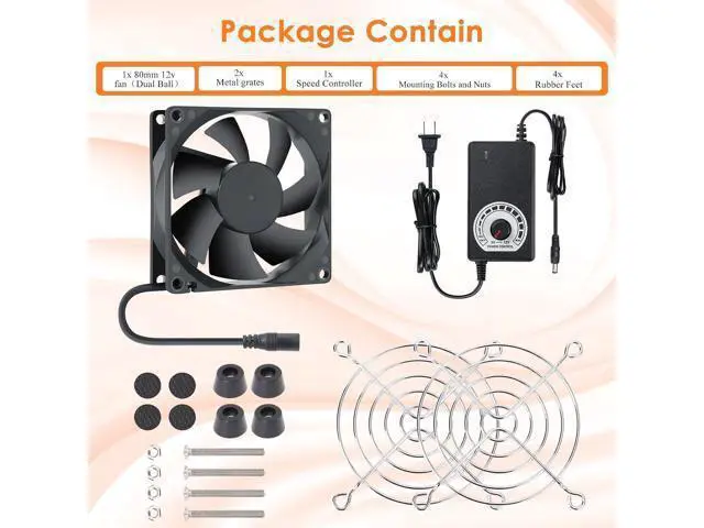 Alt view image 6 of 6 - 80mm Small Computer Fan with AC Plug, 110V 120V 220V 240V Fan with Speed Controller, Cooling for Gaming PC, Modem, Cabinet, Terrarium, Greenhouse