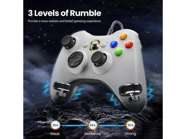 Alt view image 3 of 7 - VOYEE PC Controller, Wired Controller Compatible with Microsoft Xbox 360 & Slim/PC Windows 10/8/7, with Upgraded Joystick, Double Shock | Enhanced (White)