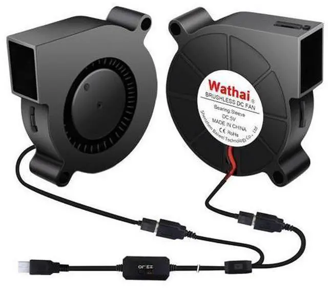 Main image of Wathai 50mm x 15mm USB Blower Fan 5V 5015 Brushless Cooling Fans with Variable Speed Controller for Laptops, Helmets, and DIY Projects 2 Pack
