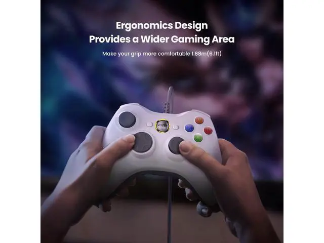 Alt view image 6 of 7 - VOYEE PC Controller, Wired Controller Compatible with Microsoft Xbox 360 & Slim/PC Windows 10/8/7, with Upgraded Joystick, Double Shock | Enhanced (White)