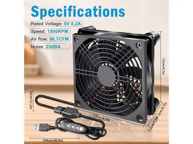 Alt view image 3 of 6 - 120mm 5V Quiet USB Powered Computer Cooling Fan with Multi-Speed Controller for Router Modem Xbox TV Box DVR Playstation Receiver and Other Electronics Cooler