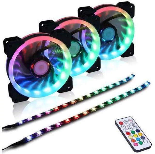 Main image of DS 120MM Wire Rainbow RGB Case Fans with Controller for PC Cases, Computer Case ATX Full Tower, Middle Tower (LED Fans 3PACK Kit, 2PACK LED Strip, 1ST GEN Hub Box, A Series)
