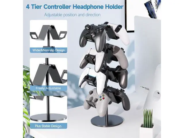 Alt view image 2 of 6 - Controller Holder 4 Tier,Headphone Stand - Adjustable Headset Holder for Xbox PS5 PS4 Switch Pro - Gaming Storage for Universal Game Accessories,Desk/Floor(Black)