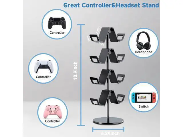 Alt view image 3 of 6 - Controller Holder 4 Tier,Headphone Stand - Adjustable Headset Holder for Xbox PS5 PS4 Switch Pro - Gaming Storage for Universal Game Accessories,Desk/Floor(Black)
