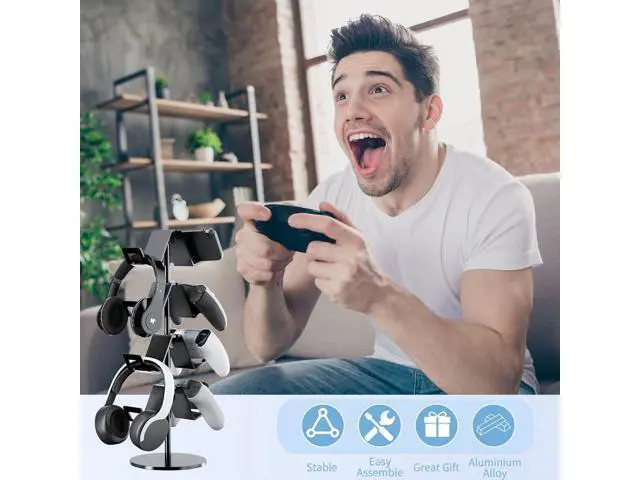 Alt view image 6 of 6 - Controller Holder 4 Tier,Headphone Stand - Adjustable Headset Holder for Xbox PS5 PS4 Switch Pro - Gaming Storage for Universal Game Accessories,Desk/Floor(Black)