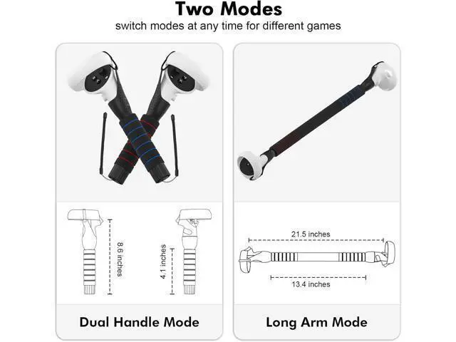 Alt view image 3 of 7 - AMVR Gorilla Tag Long Arms Beat Saber Handles for Oculus Quest 2/Quest/Rift S, VR Controller Extension Grip Accessories 2 in 1 Sticks Attachment, Reinforcement with Tie Wraps(Not for Q3)
