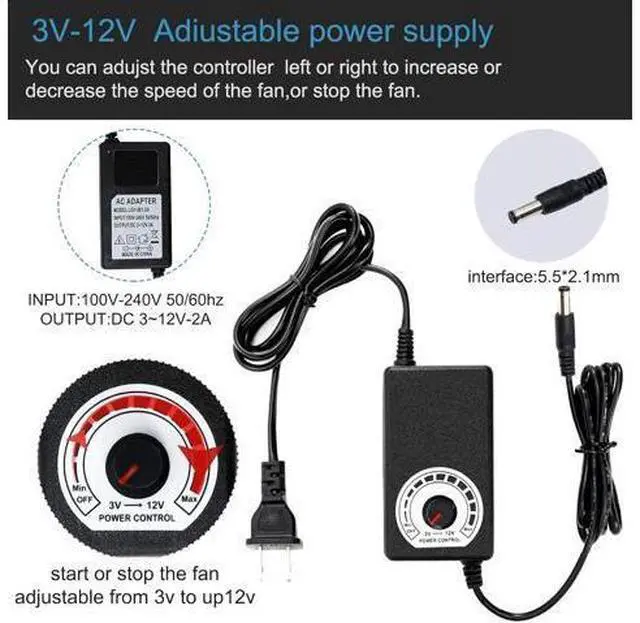 Alt view image 6 of 7 - 120mm 110V 115V 120V AC Powered Fan with Speed Controller DC 3V to 12V, for Router Receiver DVR Playstation Xbox Component Cooling