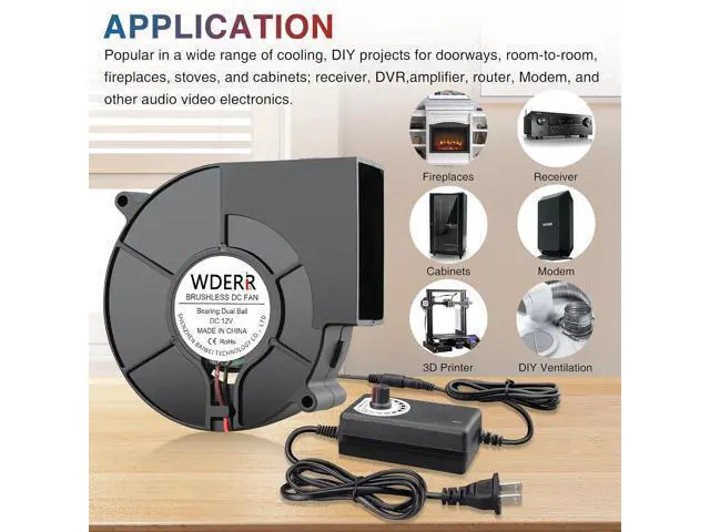 Alt view image 2 of 7 - 97mm x 33mm Blower Fan Dual Ball 12 Volt High CFM 110v 220v Variable Speed Controller with AC Pulg for DIY Cooling Ventilation Exhaust Projects, Inflatable Replacement