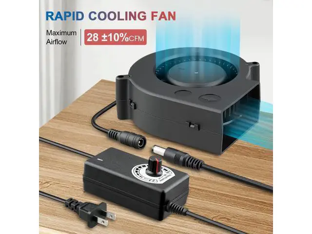 Alt view image 3 of 7 - 97mm x 33mm Blower Fan Dual Ball 12 Volt High CFM 110v 220v Variable Speed Controller with AC Pulg for DIY Cooling Ventilation Exhaust Projects, Inflatable Replacement