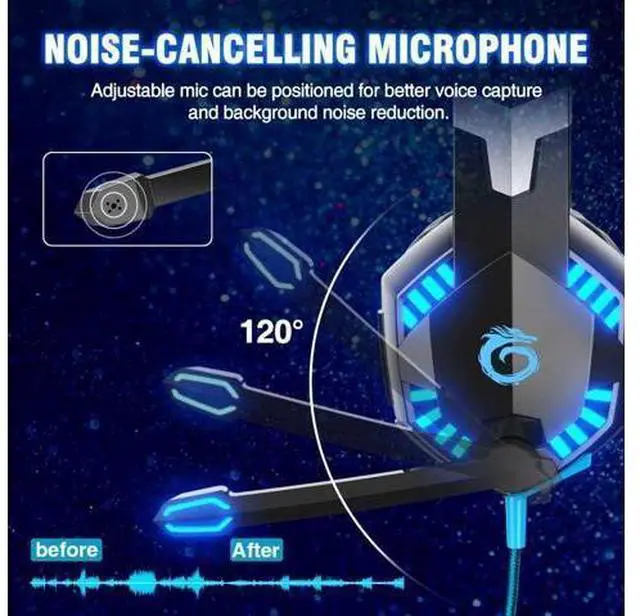 Alt view image 4 of 7 - VersionTECH. G2000 Gaming Headset for PS5 PS4 Xbox One Controller,Bass Surround Noise Cancelling Mic, Over Ear Headphones with LED Lights for Mac Laptop Xbox Series X S Nintendo Switch NES PC Games