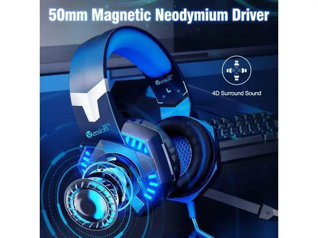 Alt view image 3 of 7 - VersionTECH. G2000 Gaming Headset for PS5 PS4 Xbox One Controller,Bass Surround Noise Cancelling Mic, Over Ear Headphones with LED Lights for Mac Laptop Xbox Series X S Nintendo Switch NES PC Games