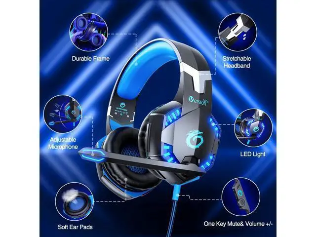 Alt view image 5 of 7 - VersionTECH. G2000 Gaming Headset for PS5 PS4 Xbox One Controller,Bass Surround Noise Cancelling Mic, Over Ear Headphones with LED Lights for Mac Laptop Xbox Series X S Nintendo Switch NES PC Games