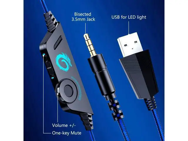 Alt view image 6 of 7 - VersionTECH. G2000 Gaming Headset for PS5 PS4 Xbox One Controller,Bass Surround Noise Cancelling Mic, Over Ear Headphones with LED Lights for Mac Laptop Xbox Series X S Nintendo Switch NES PC Games