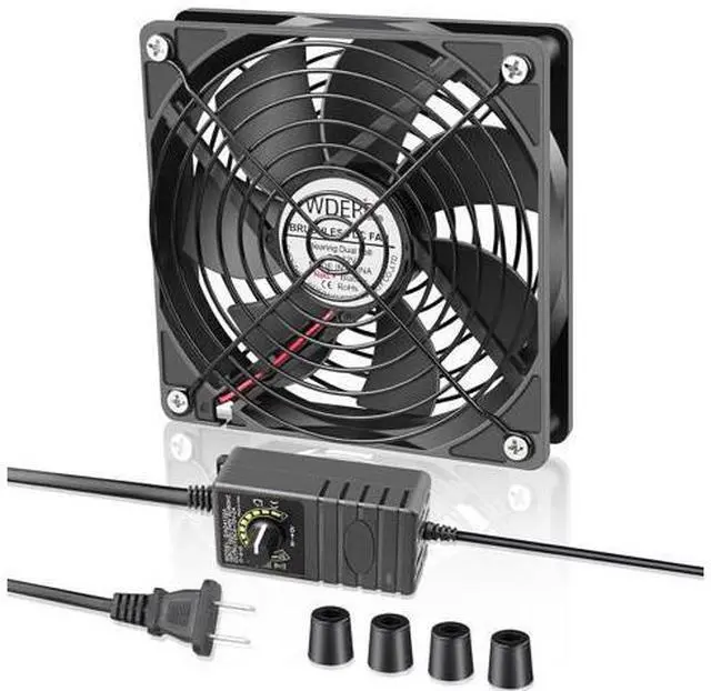 Main image of AC 120mm Powerful Computer Fan with AC Plug, 110V - 240V AC to DC 12V Variable Speed Controller for Electronic ComponentsPS5RouterXboxGrowtentModemAmplifierReceiverBiltong Cooling
