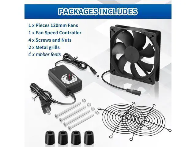 Alt view image 7 of 7 - AC 120mm Powerful Computer Fan with AC Plug, 110V - 240V AC to DC 12V Variable Speed Controller for Electronic ComponentsPS5RouterXboxGrowtentModemAmplifierReceiverBiltong Cooling