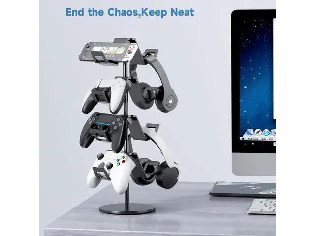 Alt view image 5 of 6 - Controller Holder 4 Tier,Headphone Stand - Adjustable Headset Holder for Xbox PS5 PS4 Switch Pro - Gaming Storage for Universal Game Accessories,Desk/Floor(Black)