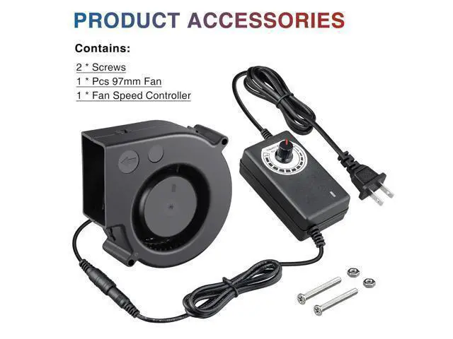 Alt view image 7 of 7 - 97mm x 33mm Blower Fan Dual Ball 12 Volt High CFM 110v 220v Variable Speed Controller with AC Pulg for DIY Cooling Ventilation Exhaust Projects, Inflatable Replacement