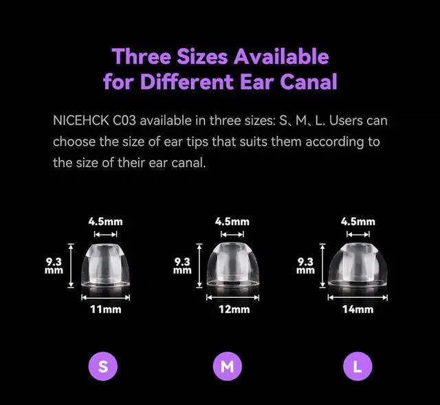 Alt view image 6 of 7 - C03 Liquid Silicone Ear Tips Multi Size in-Ear Monitor Sleeves | Standard S,M and L size set matches most mainstream in-ear monitor ear nozzles