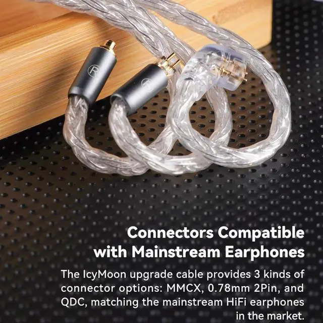 Alt view image 5 of 7 - IcyMoon 3.5mm Single-End 0.78mm 2Pin IEM Upgrade Cable | 16-strand OCC silver plated OFC conductor, silver aluminum alloy shell, high fidelity sound, fits 2Pin in-ear monitor players