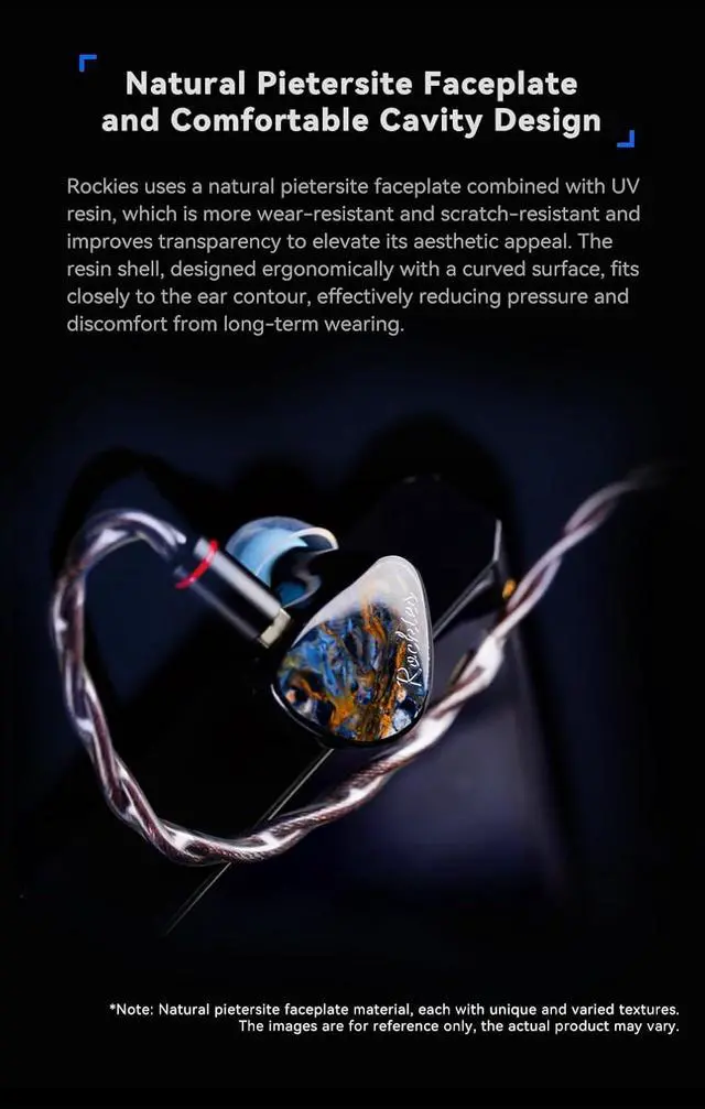 Alt view image 6 of 7 - Rockies 1DD+2BA+2EST Hybrid IEM 5-Driver HiFi in-Ear Monitor | Flagship 5-driver IEM with beryllium DD, dual Knowles BA & dual Sonion EST, natural pietersite faceplate, 2-in-1 3.5/4.4 plug