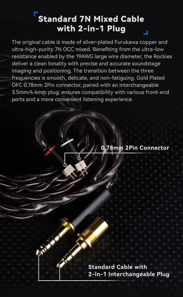 Alt view image 7 of 7 - Rockies 1DD+2BA+2EST Hybrid IEM 5-Driver HiFi in-Ear Monitor | Flagship 5-driver IEM with beryllium DD, dual Knowles BA & dual Sonion EST, natural pietersite faceplate, 2-in-1 3.5/4.4 plug