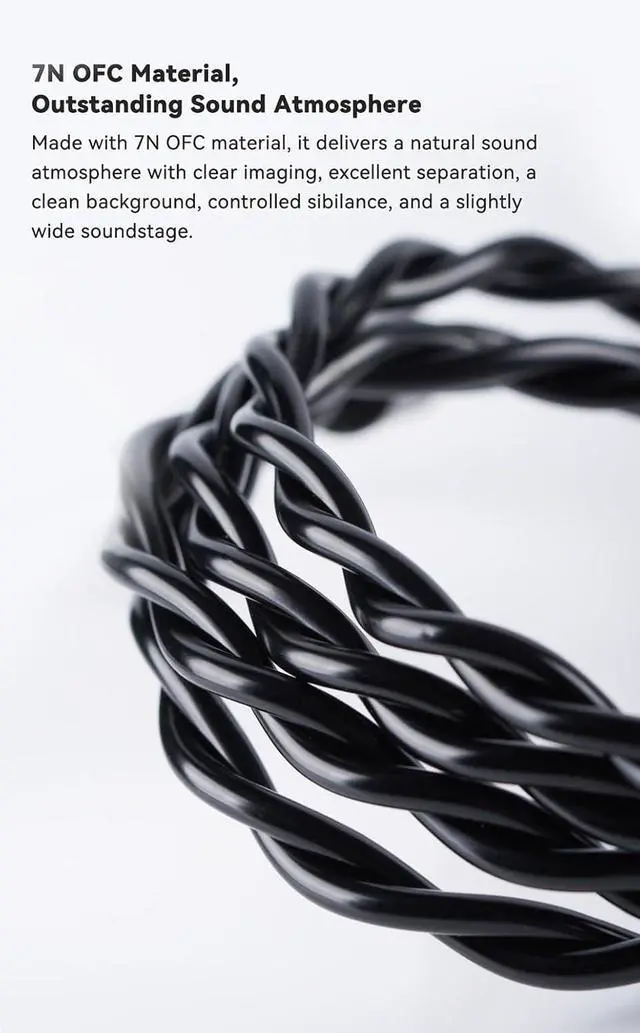Alt view image 3 of 7 - SincFirst 7N OFC HiFi Upgrade Cable, 0.78mm 2Pin Connector, 4.4mm Balanced Plug, Dual Strands High Purity Audio Cable for IEMs (Black)