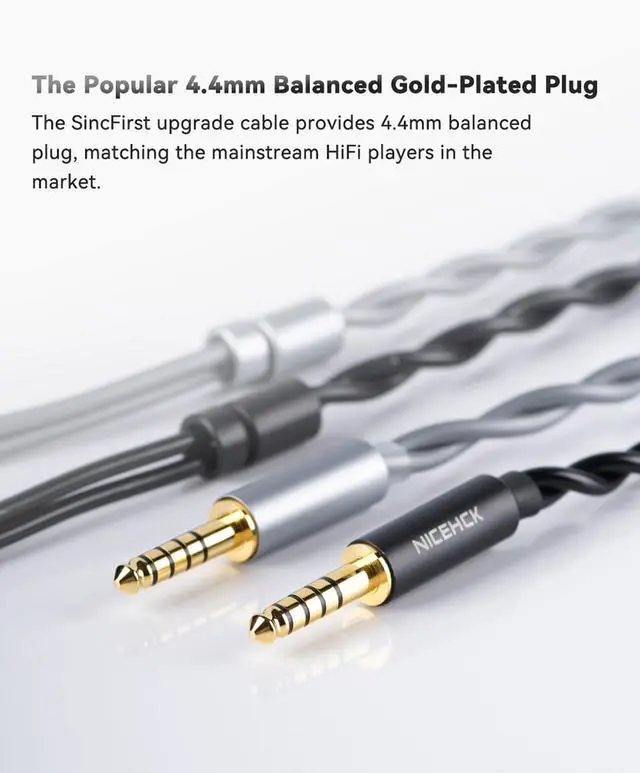 Alt view image 7 of 7 - SincFirst 7N OFC HiFi Upgrade Cable, 0.78mm 2Pin Connector, 4.4mm Balanced Plug, Dual Strands High Purity Audio Cable for IEMs (Black)