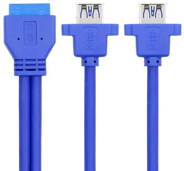 Main image of xiwai Dual Port USB 3.0 Panel Type Female Type-A to Motherboard 20Pin 19Pin Header 5Gbps Data Transfer Extension Cable 50cm Blue