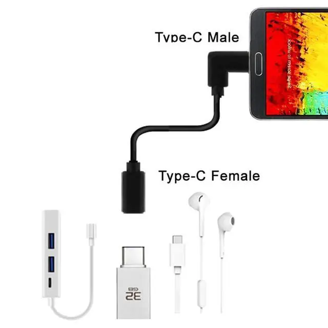 Alt view image 3 of 7 - chenyang CY 90 Degree Right Angled USB-C USB 3.1 Type C Male to Female Extension Data Cable for Tablet 20cm