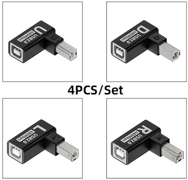 Alt view image 4 of 7 - xiwai 4pcs/lot USB Type-B 2.0 Male to Female Extension Adapter Horizontal L Size Vertical Angled 90 Degree Converter for Camera, Piano,PLC, AIO